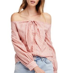 FREE PEOPLE Hello There Beautiful Striped Off The Shoulder